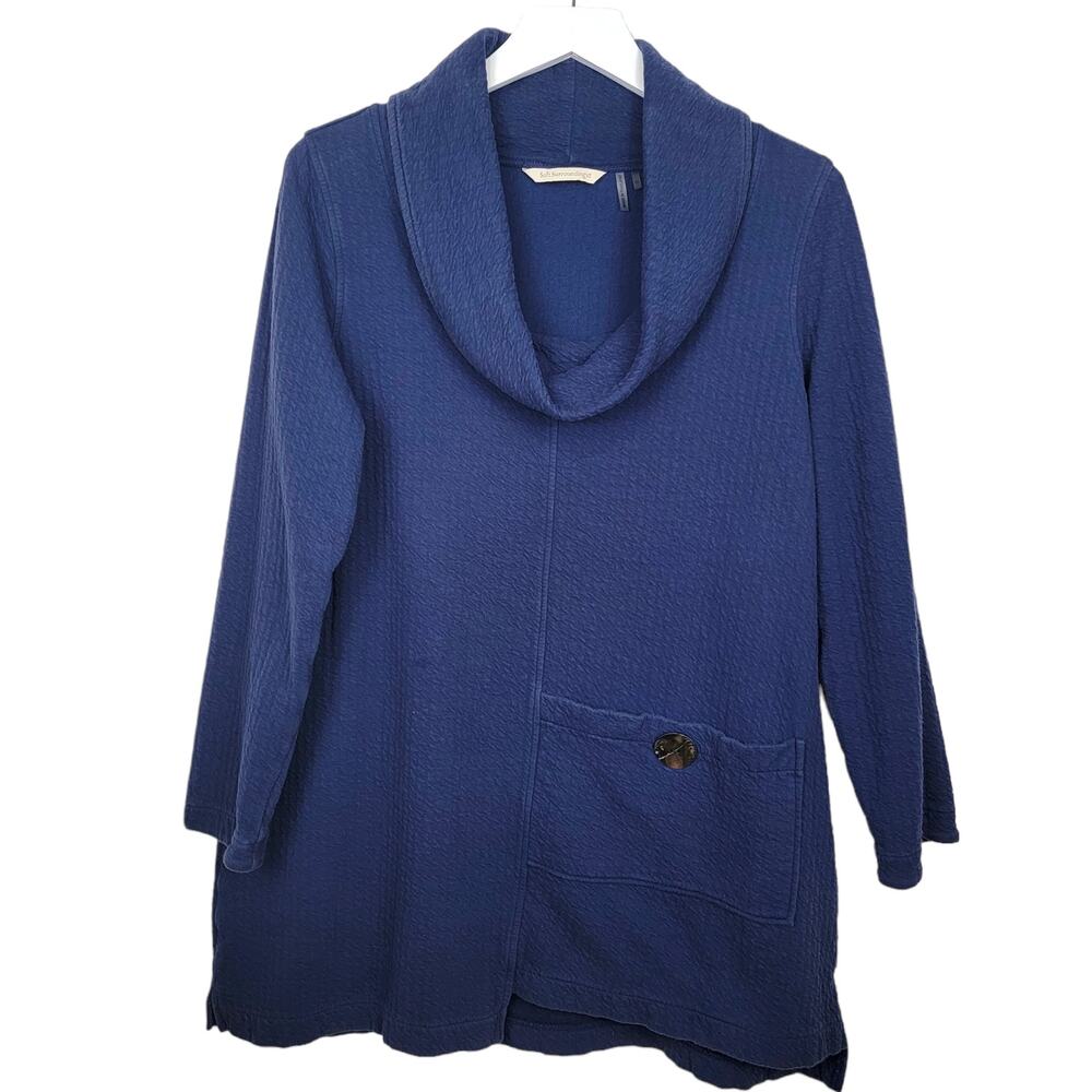 Soft Surroundings Easy Fit Skylar Cowl Neck Navy Blue Cotton Tunic - Size M - Picture 2 of 6